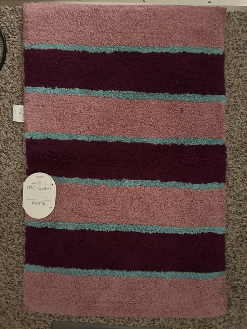 Threshold Pink, Teal and Burgundy Striped Bath Rug
